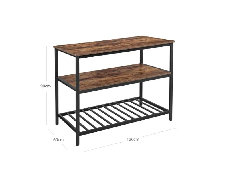 Vasagle Küchenregal 3 Ablagen 60 cm x 120 cm x 90 cm Braun-Schwarz