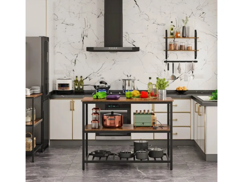 Vasagle Küchenregal 3 Ablagen 60 cm x 120 cm x 90 cm Braun-Schwarz