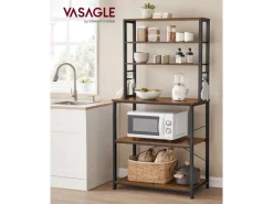 Regale Massivholz|Aufbewahrung^Vasagle Küchenregal 6 Ebenen und 6 Haken 40 cm x 80 cm x 167 cm Braun-Schwarz