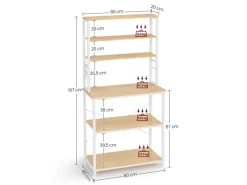 Regal Weiß^Vasagle Küchenregal Stahl 40 cm x 80 cm x 167 cm Eichefarben-Weiß