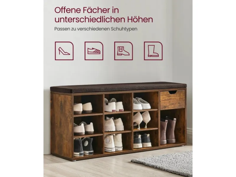 Regale Massivholz^Vasagle Schuhbank 30 cm x 104 cm x 48 cm Vintagebraun