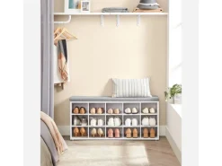 Regal Weiß|Sitzbänke^Vasagle Schuhbank mit Sitzkissen 30 cm x 105 cm x 48 cm Weiß-Grau