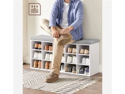 Regal Weiß|Sitzbänke^Vasagle Schuhbank mit Sitzkissen 30 cm x 105 cm x 48 cm Weiß-Grau