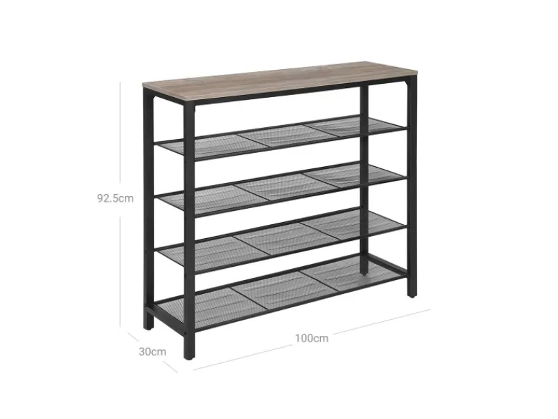 Vasagle Schuhregal 4 Ebenen 100 cm x 30 cm x 92,5 cm Grau-Schwarz