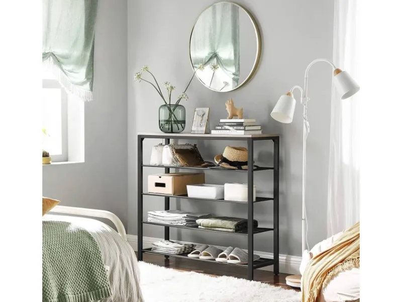 Vasagle Schuhregal 4 Ebenen 100 cm x 30 cm x 92,5 cm Grau-Schwarz