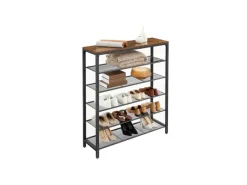 Regale Schwarz|Regale Massivholz^Vasagle Schuhregal 5 Ebenen 30 cm x 100 cm x 110 cm Braun-Schwarz