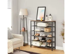 Regale Schwarz|Regale Massivholz^Vasagle Schuhregal 5 Ebenen 30 cm x 100 cm x 110 cm Braun-Schwarz