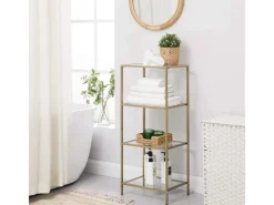 Bücherregale^Vasagle Standregal 4 Ablagen Hartglas 30 cm x 40 cm x 95 cm Gold