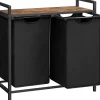 Vasagle Wäschekorb 2 Fächer 33 cm x 73 cm x 72 cm Braun-Schwarz 92 l