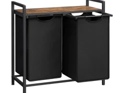 Vasagle Wäschekorb 2 Fächer 33 cm x 73 cm x 72 cm Braun-Schwarz 92 l