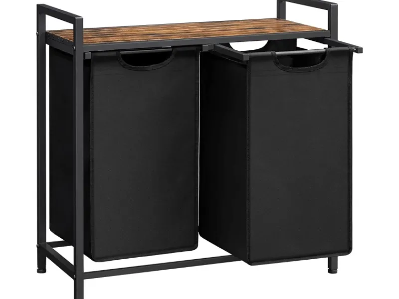 Vasagle Wäschekorb 2 Fächer 33 cm x 73 cm x 72 cm Braun-Schwarz 92 l