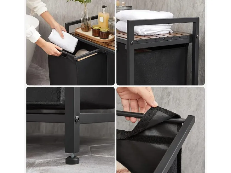 Vasagle Wäschekorb 2 Fächer 33 cm x 73 cm x 72 cm Braun-Schwarz 92 l