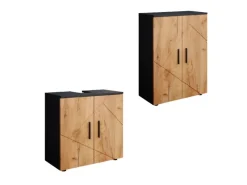 Möbelserien^Vicco Badezimmermöbel-Set Irma Goldkraft Eiche/Anthrazit 2 Teile mit Midischrank