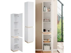 Regal Weiß^Vicco Badschrank Gloria /Sonoma 33 x 198 cm mit 2 Türen