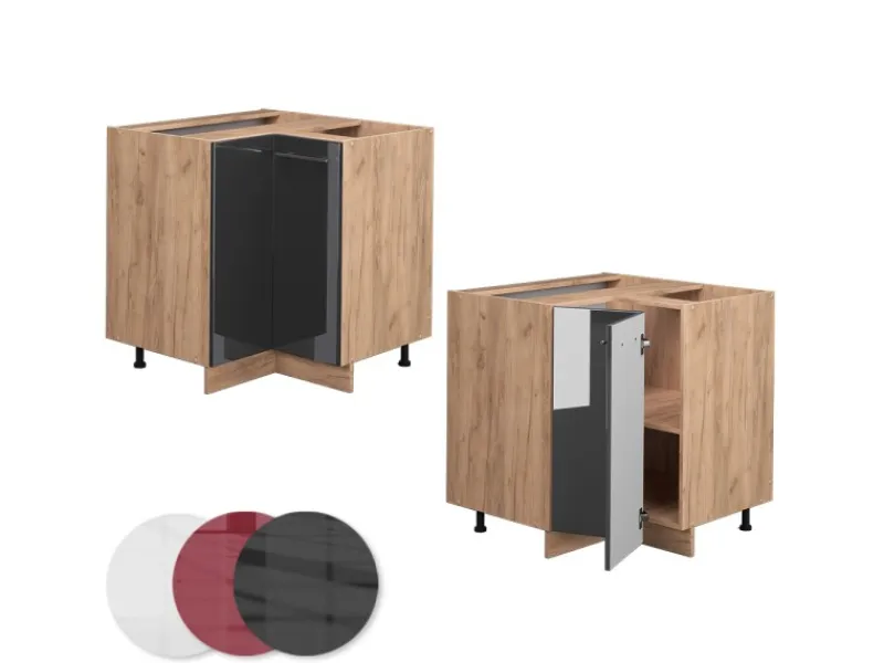 Eckregale^Vicco Eckunterschrank Fame-Line Hochglanz/Goldkraft Eiche 81 cm AP Eiche