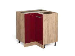 Eckregale^Vicco Eckunterschrank R-Line Bordeaux Hochglanz/Goldkraft Eiche 76 cm ohne Arbeitsplatte