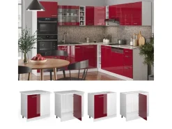 Eckregale^Vicco Eckunterschrank R-Line Bordeaux Hochglanz/Weiß 86 cm ohne Arbeitsplatte