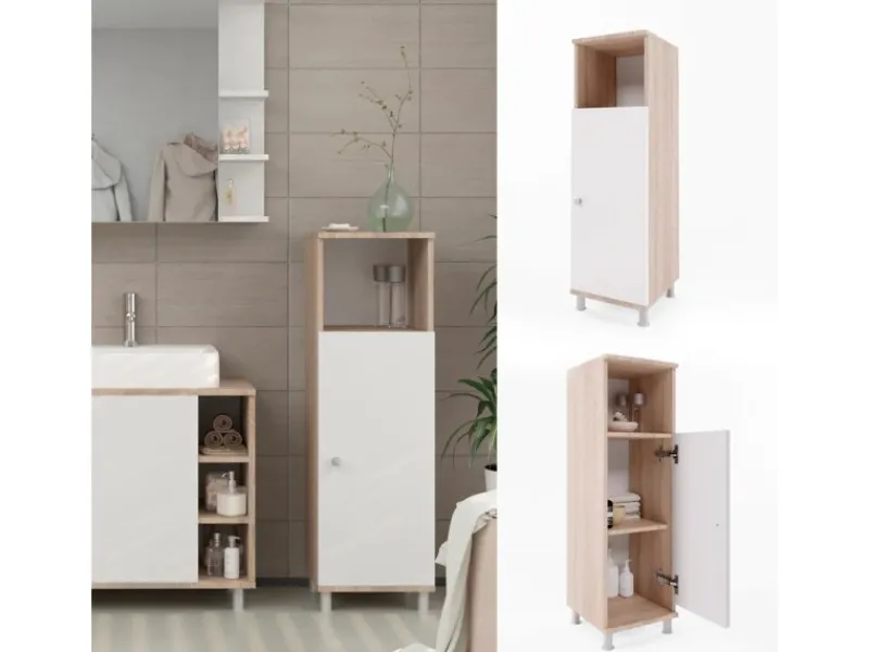 Regal Weiß^Vicco Midischrank Fynn Sonoma/Weiß 30 x 95 cm