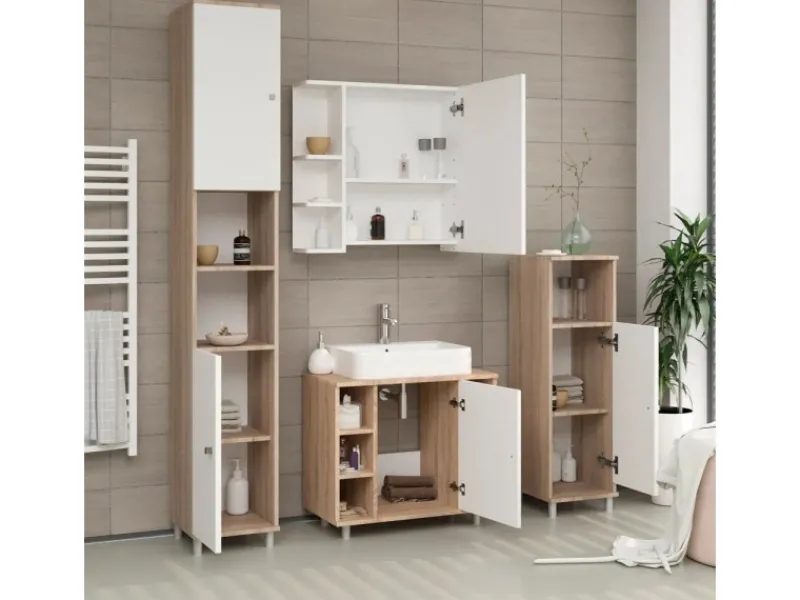 Regal Weiß^Vicco Midischrank Fynn Sonoma/Weiß 30 x 95 cm