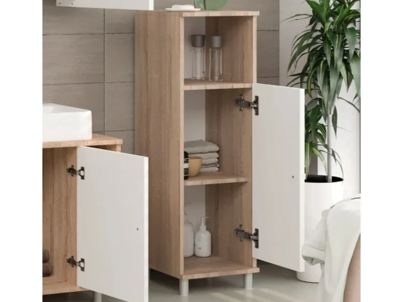 Regal Weiß^Vicco Midischrank Fynn Sonoma/Weiß 30 x 95 cm