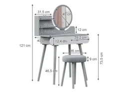 Hocker^Vicco Schminktisch Edda 80 cm mit LED Beleuchtung und Hocker