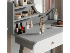 Hocker^Vicco Schminktisch Edda 80 cm mit LED Beleuchtung und Hocker