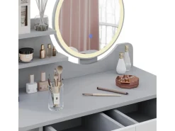 Hocker^Vicco Schminktisch Edda 80 cm mit LED Beleuchtung und Hocker