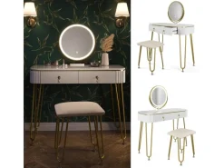 Vicco Schminktisch Grace Hochglanz 100 cm mit LED Beleuchtung und Hocker