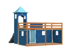 Bettwäsche^vidaXL Etagenbett mit Rutsche und Gardinen Blau 90x200 cm2097616