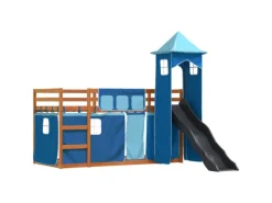 Bettwäsche^vidaXL Etagenbett mit Rutsche und Gardinen Blau 90x200 cm2097616