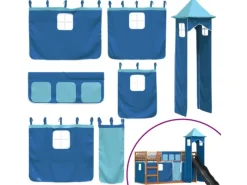 Bettwäsche^vidaXL Etagenbett mit Rutsche und Gardinen Blau 90x200 cm2097616
