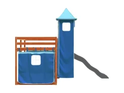 Bettwäsche^vidaXL Etagenbett mit Rutsche und Gardinen Blau 90x200 cm2097616