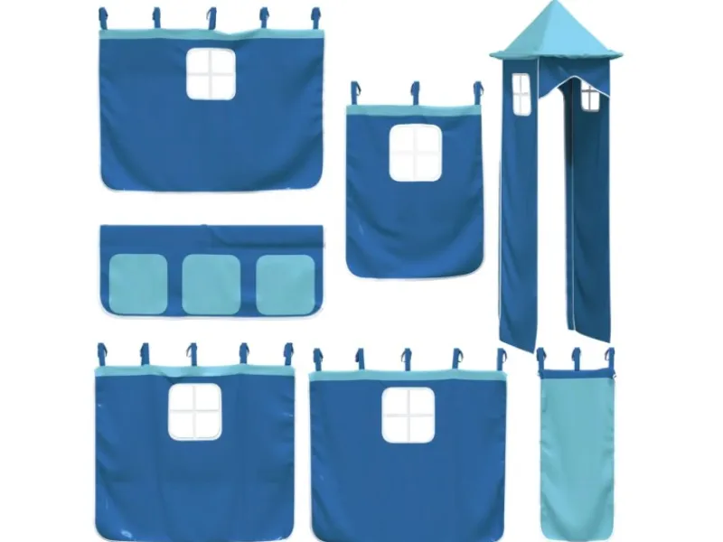 Bettwäsche^vidaXL Etagenbett mit Rutsche und Gardinen Blau 90x200 cm2097616