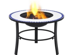 Mosaik^vidaXl Feuerstelle Mosaik Keramik Blau und Weiß 68 cm