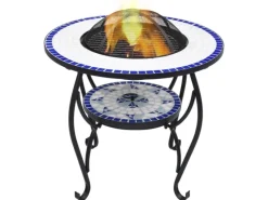 vidaXL Feuertisch Mosaik Keramik Blau und Weiß 68 cm
