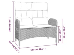 vidaXL Gartenbank mit Liegefunktion & Kissen 107cm Poly Rattan Schwarz