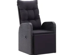 vidaXL Gartensessel mit Kissen 2 Stk. Verstellbar Schwarz Poly Rattan Stahl
