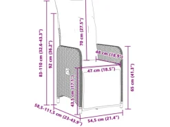 Kissen^vidaXL Gartensessel Stahl Verstellbar mit Kissen Grau Poly Rattan