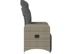 Kissen^vidaXL Gartensessel Stahl Verstellbar mit Kissen Grau Poly Rattan