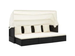 Kissen|Hocker^vidaXL Garten-Sonneninsel mit Dach Schwarz Poly Rattan