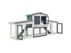 Kleintierbedarf^vidaXL Großer Kaninchenstall Grau und Weiß 204x45x85 cm Holz