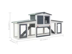 Kleintierbedarf^vidaXL Großer Kaninchenstall Grau und Weiß 204x45x85 cm Holz