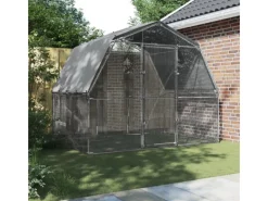 vidaXL Hühnergehege mit Dach und Tür Silbern Verzinkter Stahl