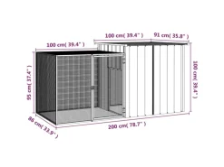 Kleintierbedarf^vidaXL Kaninchenkäfig Grau 200x91x100 cm Verzinkter Stahl