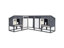 Kleintierbedarf^vidaXL Kaninchenstall mit Freilauf Grau und Weiß Tanne Massivholz