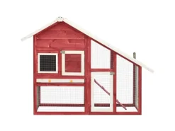 vidaXL Kaninchenstall Rot und Weiß 140x63x120 cm Tanne Massivholz