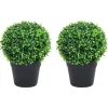 Kunstpflanzen^vidaXL Künstliche Buchsbäume 2 Stk mit Topf Kugelform Grün 27 cm