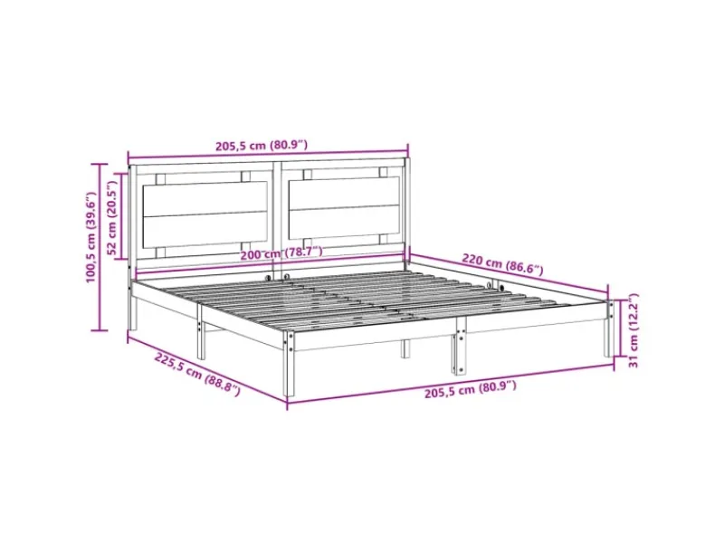 vidaXL Massivholzbett Extra Lang ohne Matratze 200x220 cm 3309207
