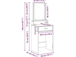 vidaXL Schminktisch mit Regal Schwarz Eichen-Optik 50 x 41 x 140 cm 865128