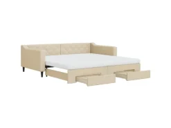 vidaXL Tagesbett Ausziehbar mit Schubladen Creme 100x200 cm Stoff1884542